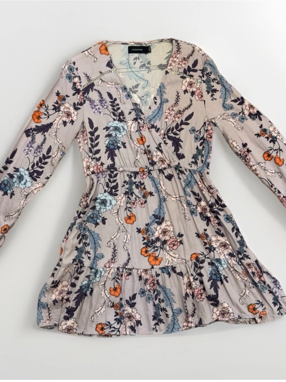 MinkPink L Women's Purple Floral Long Sleeve Dress